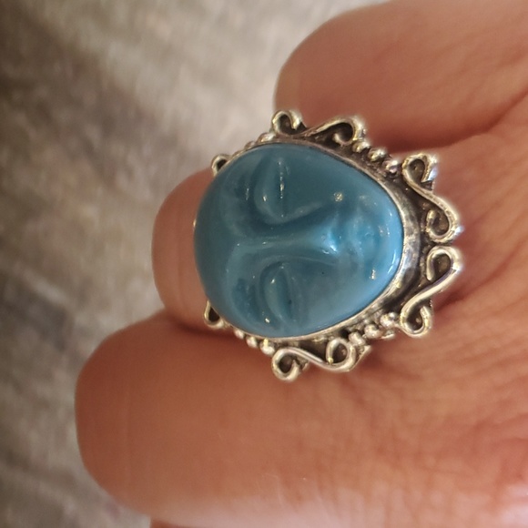 New Carved Blue Goddess Face 925 Silver Ring. - Picture 11 of 11